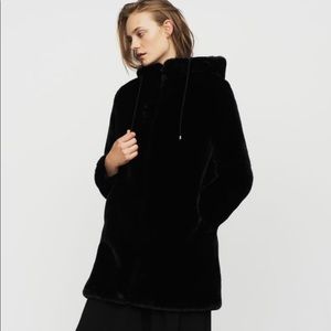 Maje Paris Black Faux Fur Coat